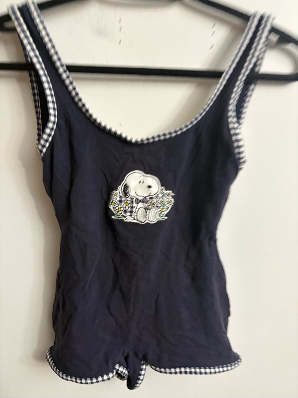 Vintage Navy Blue Kids Romper with Snoopy Patch 6 years
